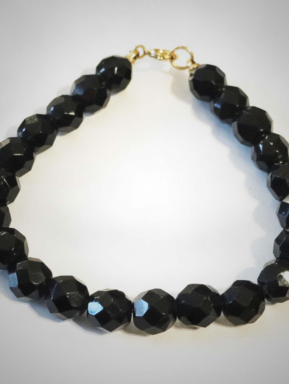 Vintage Black Glass Beaded Bracelet Faceted Shiny Mid-century Jewelry gbr-9